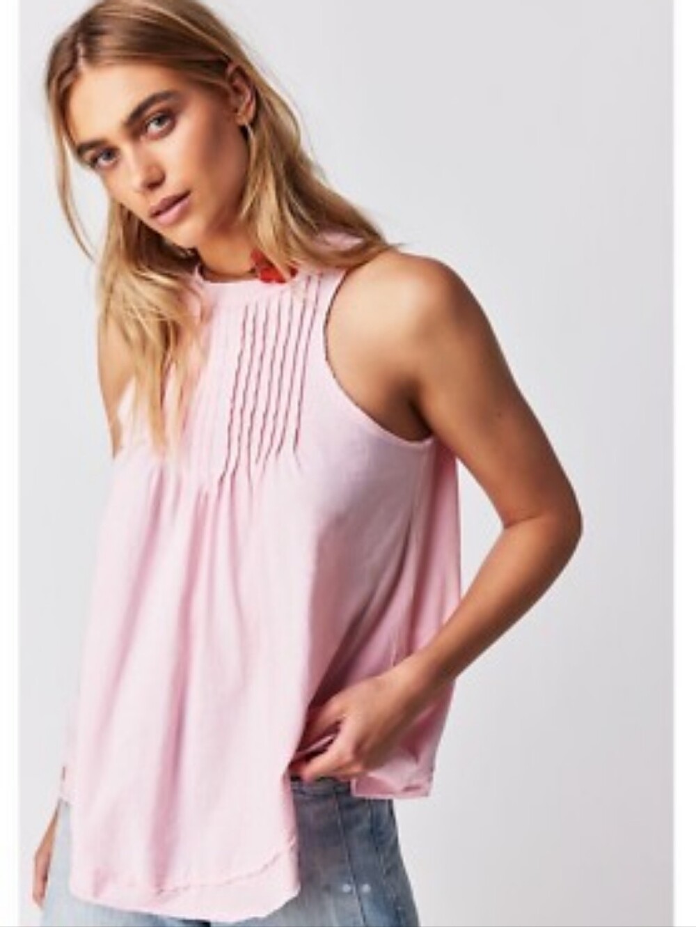 Free People We The Free Go To Town Tank Top Pink Sleeveless Pleated Tunic Size M
